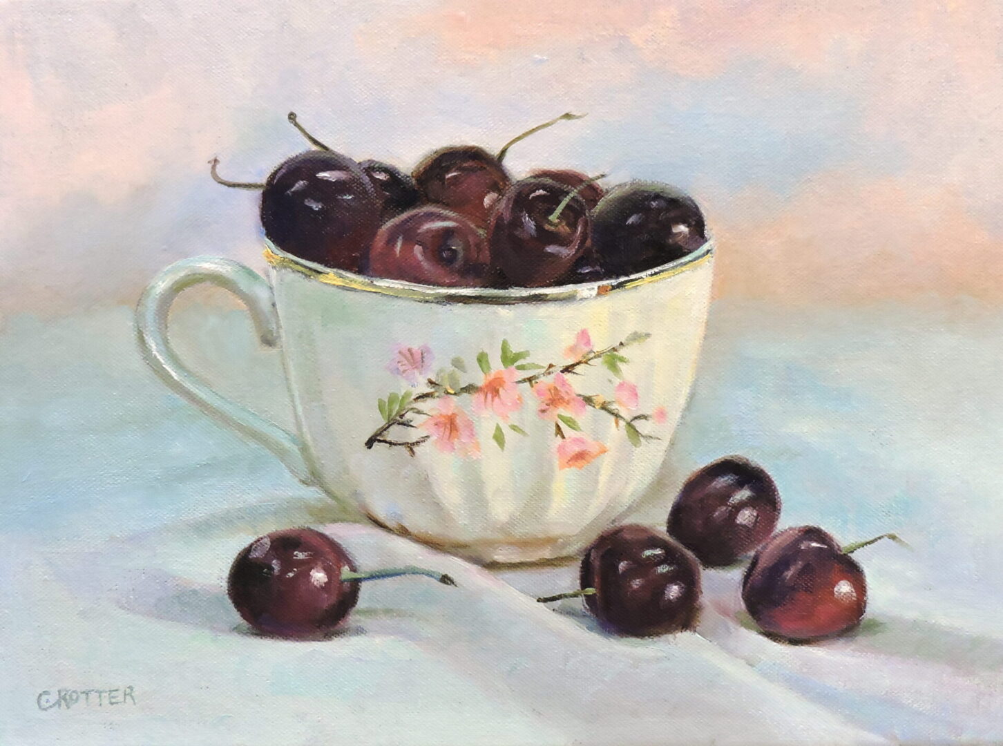 Painting Of A Cup Filled With Cherries
