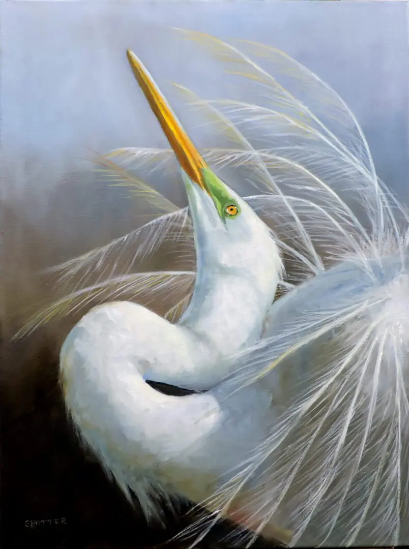 Beautiful Painting Of A White Egret